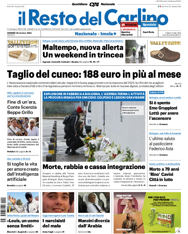 Prima-pagina-il resto del carlino-edizione-di-oggi-20241025